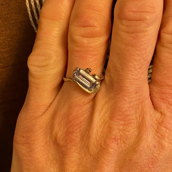 10k White Gold Antique 1900’s 1.5 carat Emerald Cut Aquamarine & Diamond Ring - Picture 6 of 15